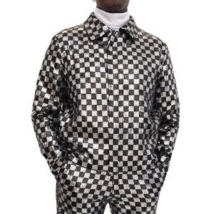 Barabas Men's Chess Sequin Luxury Zipper Closure Bomber Jacket